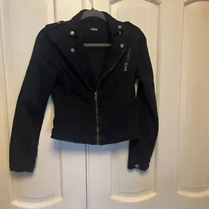 Hudson Girls Moto Denim Jacket SZ XL / 16 Black Zip Cotton Blend Pockets - Picture 1 of 4