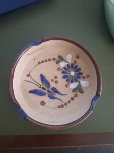 Vintage Tonala Mexico pottery ashtray flowers and butterfly hand painted signed - Bild 1 von 4