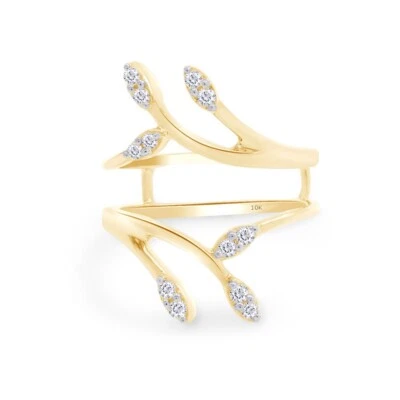 1/4ct Natural Diamond Leaf Enhancer Wedding Ring Guard Wrap 10K Yellow Gold - Image 1 of 4
