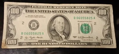 RARE 48 Years Old 1977 $100 Dollar Bank Note New York B 06055825 A Birthday - Image 1 of 2