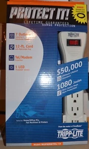 Tripp Lite Surge Protector Strip SUPER6TEL12 120V 7 Outlet RJ11 12ft Cord new - Photo 1/3
