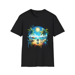 Tropical Sunset Unisex T-Shirt, Summer Vibes, Beach Lover Gift, Vacation Wear, - Picture 1 of 24