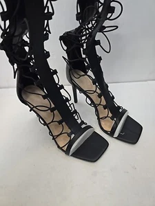 Anne Michelle Shoes Womans 10 Black Evermore High Heel Strappy Sandal Boot Club - Picture 1 of 11