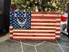 Handgefertigte US Air Force Holz rustikale amerikanische Flagge, verbrannte Holzflagge 19 x 36 i