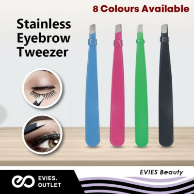 Stainless Steel Hair Eyebrow Tweezers Plucker Puller Beauty Nail Slanted Tip AU - image 1 of 4