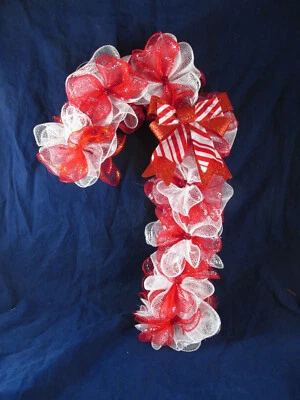 Guirnalda navideña de malla decorativa bastón de caramelo rojo y blanco Foto 1 de 4