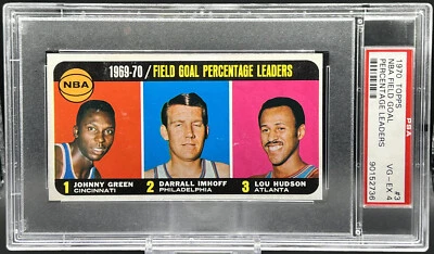 1970 Topps NBA Field Goal % Leaders J Green D Imhoff L Hudson PSA 4 Card #3 - Image 1 of 4