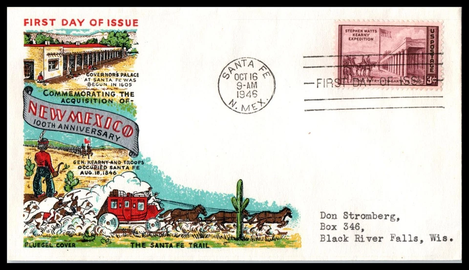 1946 年新墨西哥 Ft Kearny 100th 3c Sc 944 FDC 带优质烟道声望 (G08 — 第 1/1 张图片