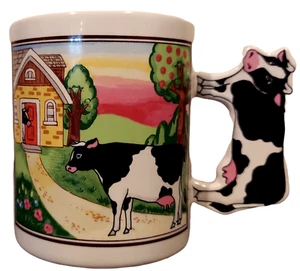 Coffee Cup Mug Farm Scene Holstein Cows Fence Pasture Made in Japan - Picture 1 of 7