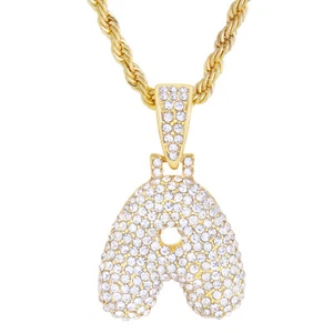 Collar colgante de cadena de cuerda de 20" con letras iniciales de burbuja enchapado en oro a - Z - Imagen 1 de 46