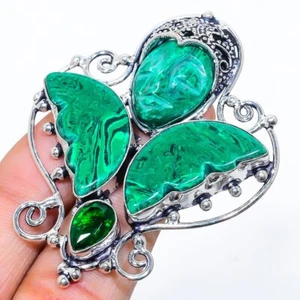 Malachite, Diopside Gemstone 925 Sterling Silver Jewelry Ring Size 6.5 l786 - Picture 1 of 5