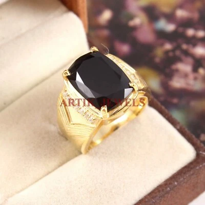 Anillo de plata de ley 925 chapado en oro con piedras preciosas de ónix negro natural para hombre 3099 Foto 1 de 3