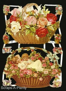 Chatarra troquelada estilo vintage alemán - rosas audaces, mariposas y niños EF7065 - Imagen 1 de 1