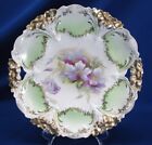 ELEGANT RING MARK RS PRUSSIA 10.5'DIA PURPLE FLOWER HEAVY GOLD SERVING PLATE