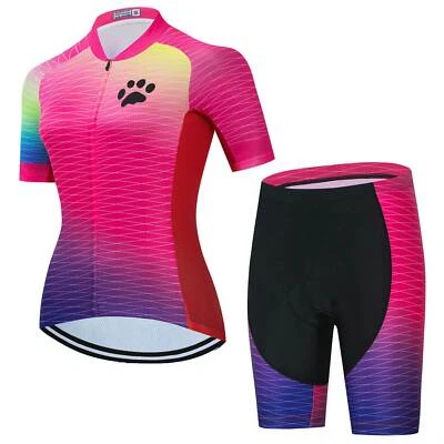 Cycling Jersey Women Set Short Sleeve Shirt Padded Bicycle Shorts Kit Reflective - Image 1 of 4