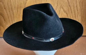 Vintage Miller Bros Mens Pure Wool Felt Cowboy Hat Sz 7 1/8 Black Western - Picture 1 of 6