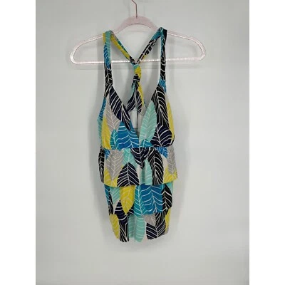 Traje de baño South Point Tankini Top estampado de hojas en capas azul amarillo lindo talla S Foto 1 de 4