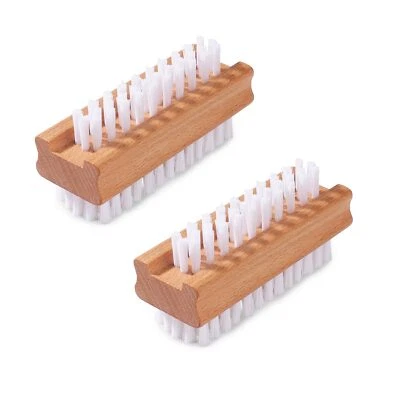 Paquete de 2 cepillos de limpieza de uñas de madera cepillo de uñas de doble cara para manicura automotriz Foto 1 de 4