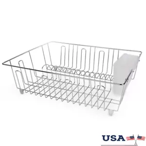 Large Rust Resistant Dish Rack Kitchen Drying Organizer W/ Cutlery Holder New - Picture 1 of 7
