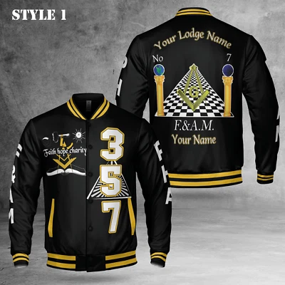 Jaqueta de beisebol personalizada Mason Prince Hall Faith Hope Charity P-5XL - Imagem 1 de 4