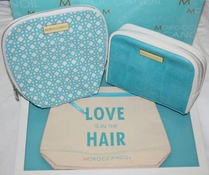 Lot Of 3 Moroccan Oil Blue & White Cosmetic Makeup Travel Cosmetic Bags NEW US2 - Picture 1 of 5
