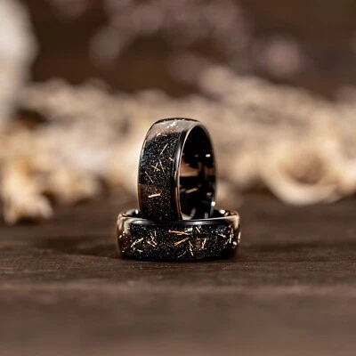 Мужское твердое вольфрамовое обручальное кольцо с черным галактическим метеоритом галактическое мужское кольцо - Изображение 1 из 4