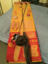 "Vintage" Late 1940's Kids Fishing Rod And Reel Brand New Still Attached To Card
