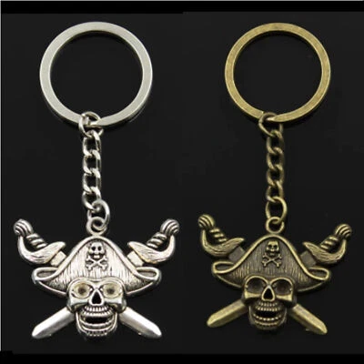 Portachiavi Auto Pirata Caraibi Teschio con Spada Argento/Bronzo Capitano Marino - Immagine 1 di 3