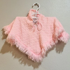 Blue Bird Toddler Pink Sweater Fringed Poncho Cape Vintage 70s - Picture 1 of 9