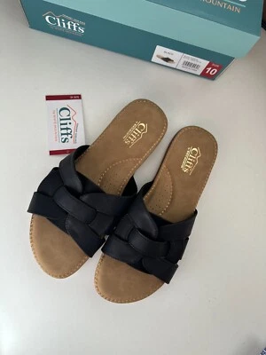 Sandália Slide Feminina Cliffs by White Mountain Preta Tamanho 10 Sola Confortável - Imagem 1 de 4