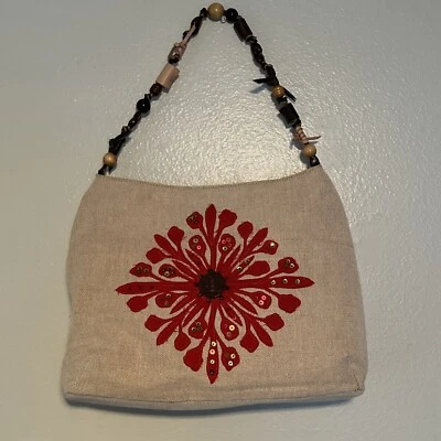 Bolso de Mano Nine West Yute Boho Diseño Floral Asas con Cuentas Cierre Magnético Foto 1 de 4