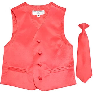 Nuevo Chaleco Esmoquin Formal Niño Chaleco Chaleco y Corbata CORAL EE. UU. 2 - 14 Boda - Imagen 1 de 4