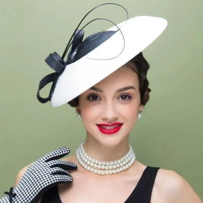 Mujer Kentucky Derby Iglesia Boda Noble Vestido Lino Pluma Sinamay Sombrero W786 Foto 1 de 4