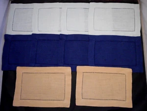 10 Sferra 100% Linen Cocktail Napkins-Navy-Tan-LT GREEN 6x9" Italy Hem Stitched - Picture 1 of 7
