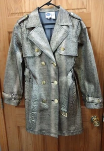 Diane Gilman Trench Coat Size Large Double Breasted Peak Collar Quarter Length - Picture 1 of 8