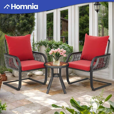 Conjunto de conversa de vime 3 peças estrutura de metal cadeira mola e mesa forte sala de estar - Imagem 1 de 4