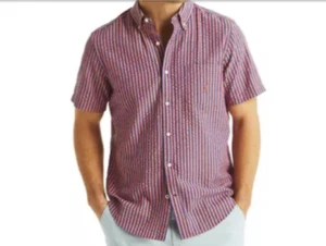 $70 Nautica Men’s Striped Seersucker Shirt -A Rose Coral - Small - New with tags - Picture 1 of 6