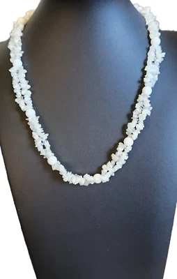 Collar con cuentas de cuarzo blanco y astillas de piedra lunar arco iris - plata 925 - 20 pulgadas Foto 1 de 2