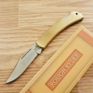 Rough Ryder Brass Lockback Folding Knife 2.5" 440 Stainless Blade Brass handle - Picture 1 of 11