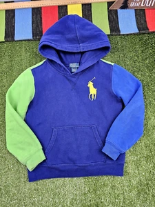 Polo ralph lauren boys hoodie colorblock blue green 3 applique big pony size 7 - Picture 1 of 7