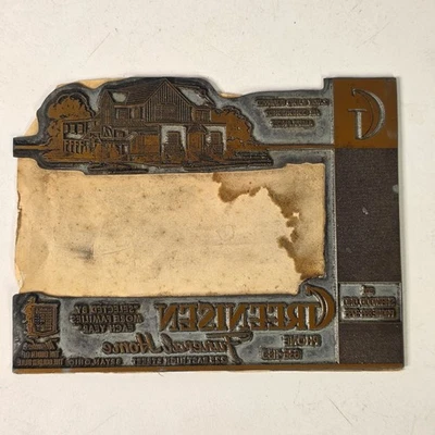 Antique Greenisen Funeral Home Printing Block Ohio - Image 1 of 4