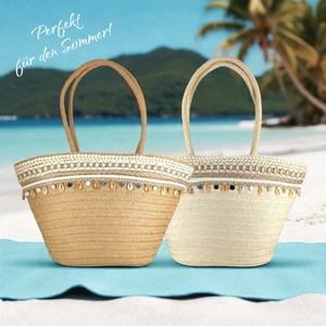 Handmade Korbtasche Strandtasche Muscheln Spiegel Shopper Boho Sommer Handtasche - Bild 1 von 5