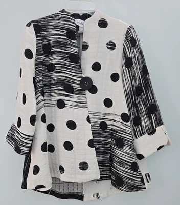 Joseph Ribkoff 尺寸 6 白色黑色抽象艺术夹克单纽扣口袋 — 第 1/4 张图片