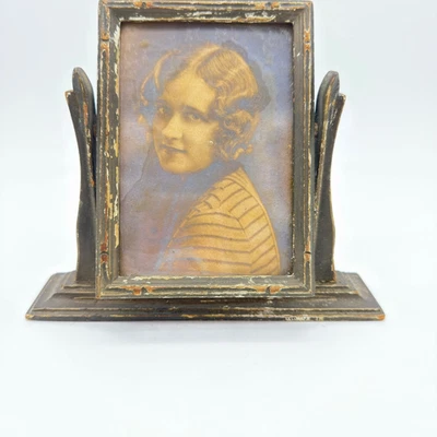 Антикварная деревянная настольная поворотная наклонная рамка для картин 1930-е в стиле ар-деко с фотографией - Изображение 1 из 4