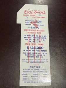 ORIGINAL EVEL KNIEVEL DAREDEVIL JUMP TICKET SNAKE RIVER CANYON 1974 MOTORCYCLE - Bild 1 von 5