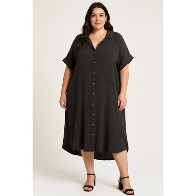 Anthropologie Maxi Shirt Dress Womens 3X Black Oversized Gauzy Tunic Boho NEW - Image 1 of 4