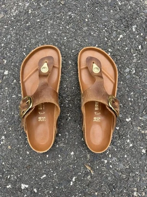 Sandalias Birkenstock Mujer Marrón Talla 38 Giza Grande Dorado Hebilla Tanga  Foto 1 de 2