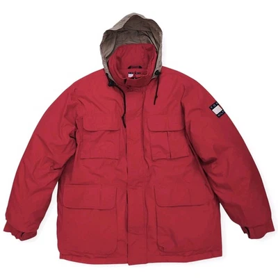 Vintage 90s Tommy Hilfiger Down Filled Chore Jacket Mens M Red Flag Logo Cotton - Image 1 of 4