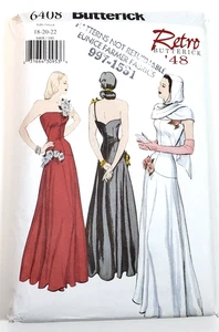 VTG '99 Butterick Sewing Pattern 6408 Retro 1948 Evening Gown Hooded Scarf Uncut - Picture 1 of 5