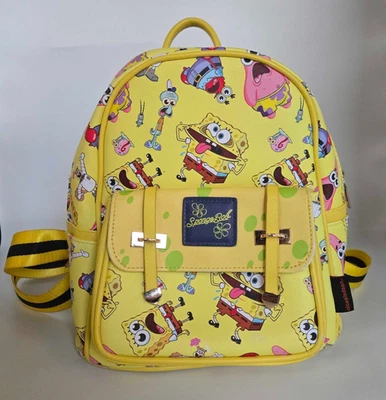 Mini Mochila Oficial Nickelodeon Bob Esponja Estampado Completo Amarillo Imitación Cuero  Foto 1 de 4